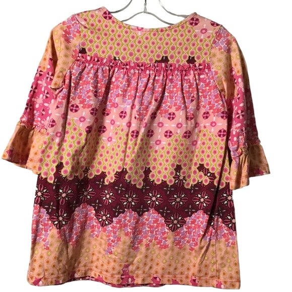 Hanna Andersson Tunic Dress 110cm US5 Pink Purple Floral Ruffle Bell Sleeves - Picture 2 of 9